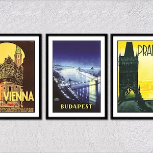Hermosos carteles de viajes antiguos, arte mural turístico retro, impresiones publicitarias clásicas, juego de 3