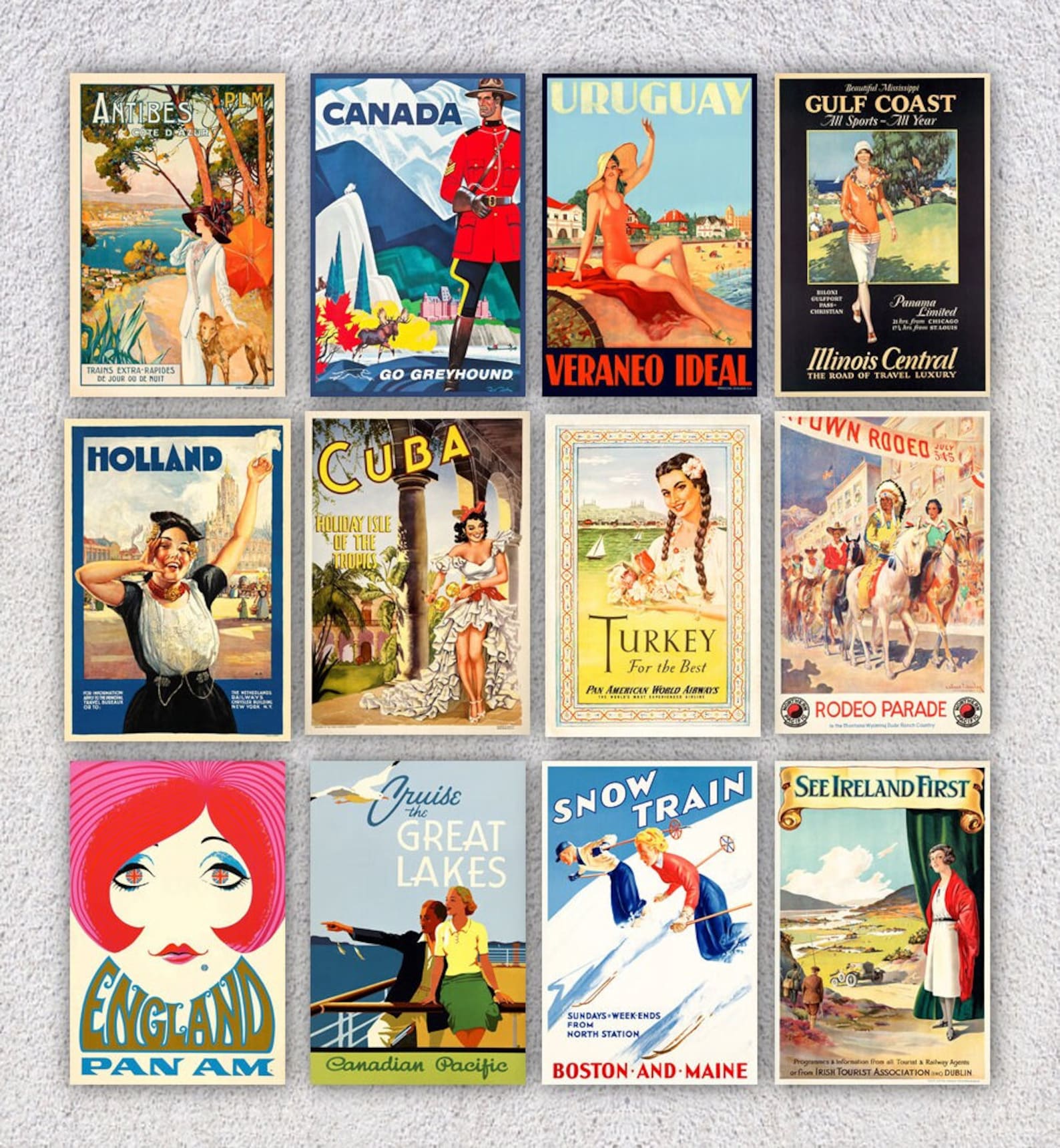 Set of 12 Vintage Travel Postcards World Travel Postcard Etsy UK