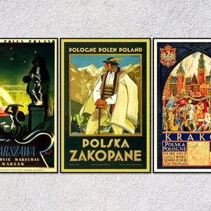 Carteles de viajes antiguos de Polonia, anuncios de viajes polacos, impresiones turísticas retro, arte mural clásico (juego de 3)
