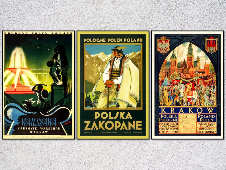 Poland Vintage Travel Posters Vintage Travel Set of 3 Polish travel ads