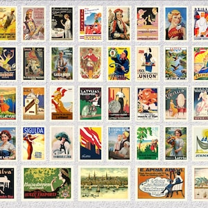 Vintage lettische Werbekarten | Retro Poster Reprint Set | Historisches Drucke Paket aus Riga & Darüber hinaus