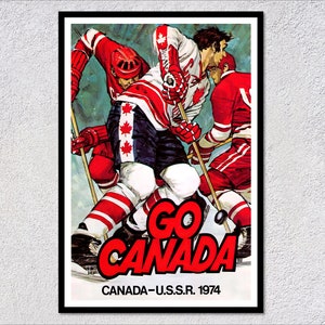 Go Canada Hockey Poster 1974 | Vintage Ice Hockey Match Print | Canada USSR Reproduction Wall Art
