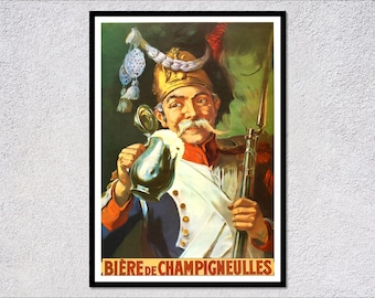Beer Poster Reproduction | Vintage French Brewery Wall Art Print | Pub Decor Illustration