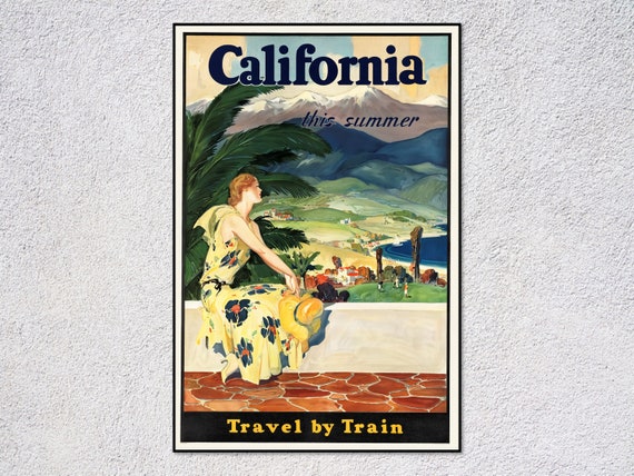 1930s California Travel by Train Vintage Railroad Travel Advertisement Poster 