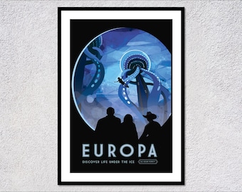Póster de Europa / Arte de viajes retrofuturista / Visiones del futuro / Decoración espacial