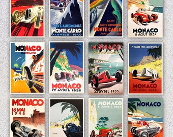 Poster di corse d'epoca / Set di ristampe di sport motoristici storici / Pacchetto ispirato al Monaco retrò