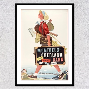 Vintage Montreux Bernese Oberland Railway Poster – Retro Swiss Travel Art – Classic Tourism Print