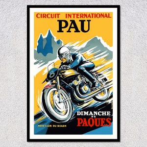Reproducción de póster de motocicleta francesa de los años 50 / Impresión de circuito vintage / Arte mural de carreras retro