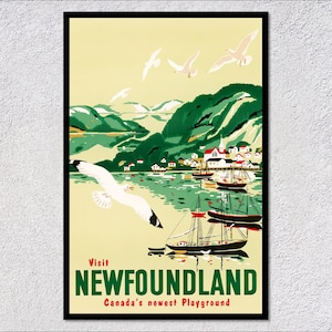 Poster de voyage à Terre-Neuve, impression vintage du Canada, art touristique rétro, décoration classique de l'Atlantique