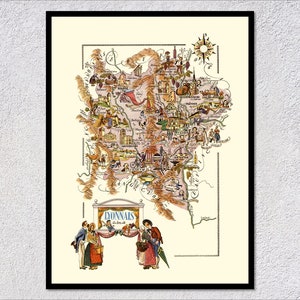 Lyonnais Reverie: Bildhafte Landkarte Poster – Illustrierte Regionskarte von Lyon, Frankreich – Vintage Wandkunst