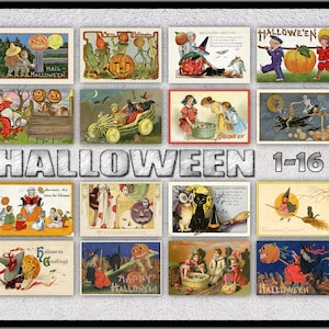 Set di 33 cartoline vintage di Halloween / Pacchetto di ristampe di cartoline antiche restaurate / Cartoline con decorazioni di Halloween