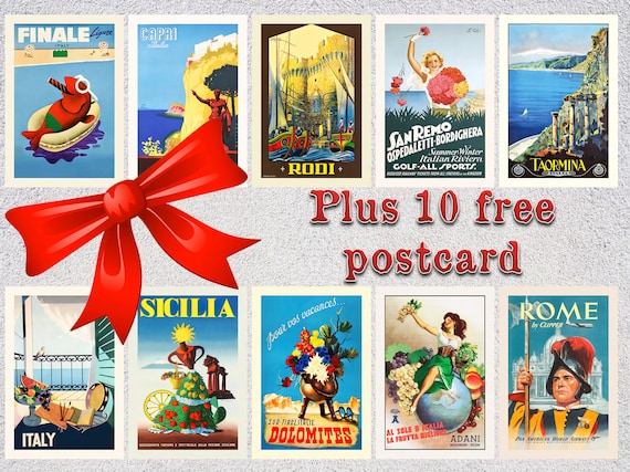 Set of 12 Vintage Travel Postcards Tourist Postcards Vintage Travel Ads 4 X  6 or 10 X 15 Cm 5 X 7 or 12.5 X 17.5 Cm -  Israel