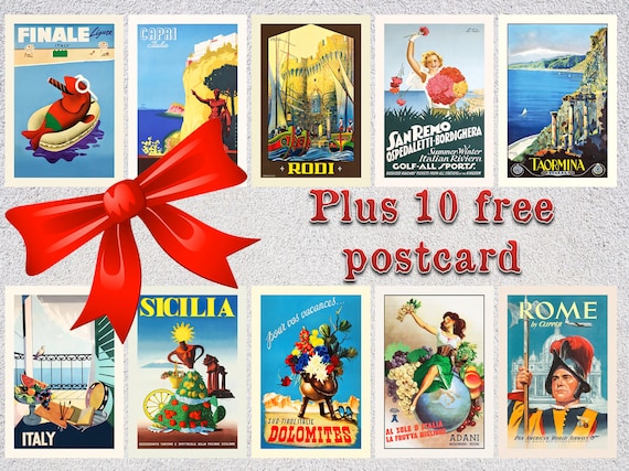 Set of 12 Vintage Travel Postcards Retro Post Cards Vintage Travel Ads 4 X  6 or 10 X 15 Cm 5 X 7 or 12.5 X 17.5 Cm 