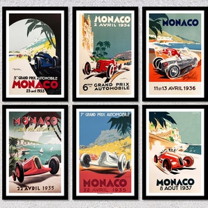 Racing car Grand Prix Monaco   | Automotive illustration  | Grand Prix Auto Racing Print | Set of 6 Pictures