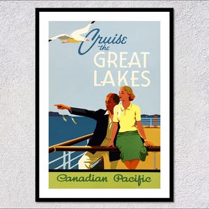 Affiche de croisière du Canadien Pacifique - impression vintage des Grands Lacs - oeuvre d'art de voyage rétro - décoration classique du Canada