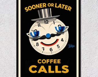 Vintage kaffeposter Rolig retrokonst | Kaffeväggdekoration