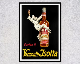 Reproducción de póster de Vermouth Isotta / Impresión vintage de vino italiano / Decoración de pared de bar retro