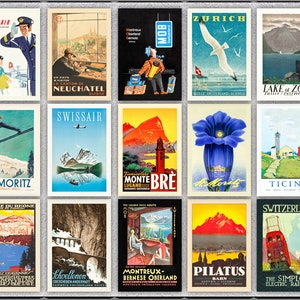Juego de 30 postales antiguas de Suiza, recuerdos de viajes vintage de Suiza, colección de postales antiguas