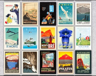 Lot de 30 cartes postales vintage suisses | Réimpressions de voyages dans la vieille Suisse | Pack d'affiches décoratives