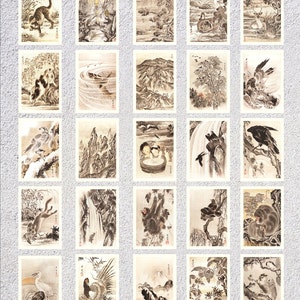 Chinese Art Postcards Reproduction Set | 25 Vintage Nature Prints | Asian Brush Painting Pack