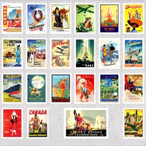 Jeu de 30 cartes postales restaurées de voyages dans le monde | affiche de tourisme vintage LOT 2 | Pack de décorations du monde entier rétro