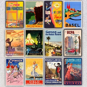 Set di 12 cartoline di viaggio vintage / Stampe di destinazioni retrò restaurate / Riproduzione di Europa e Stati Uniti