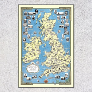 Britische Inseln Karte - Großbritannien Landkarte mit England, Schottland und Nordirland - Vintage Wandkunst