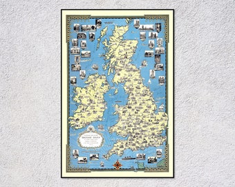 Mapa Wysp Brytyjskich w stylu vintage | Sztuka ścienna Wielkiej Brytanii