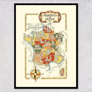 Provinces de France Map – Illustrated Historical French Regions – Vintage Cartography Wall Art