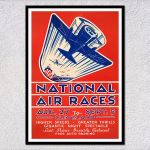 National Air Races Cleveland Poster, Vintage Aviation Art, Retro Ohio Decor, Airplane Wall Decor