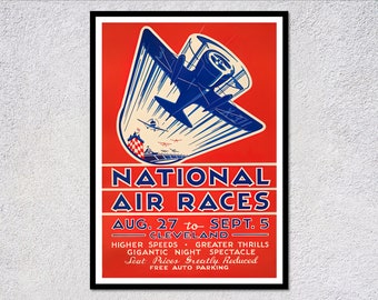 National Air Races Cleveland Poster, Vintage Aviation Art, Retro Ohio Decor, Airplane Wall Decor