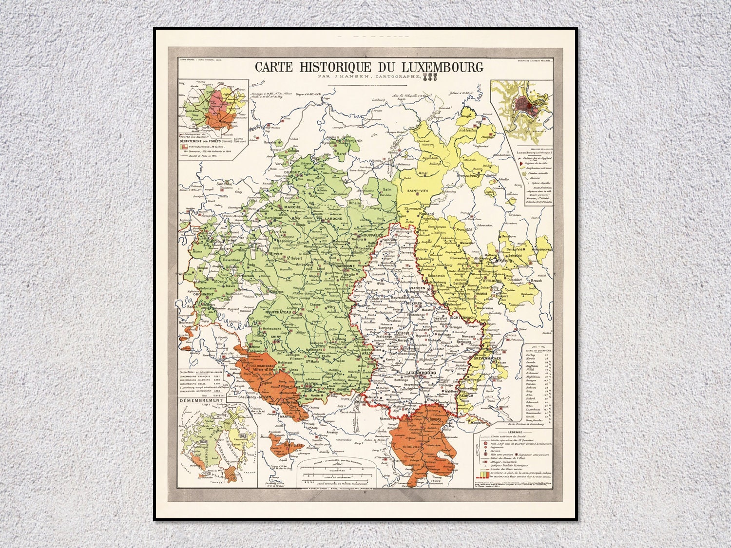 Vintage Map of Luxembourg | Joseph Hansen Historical Art Print - Etsy