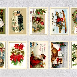 Juego de postales navideñas / Reproducciones vintage de tarjetas navideñas retro / Paquete de 10 tarjetas de felicitación restauradas