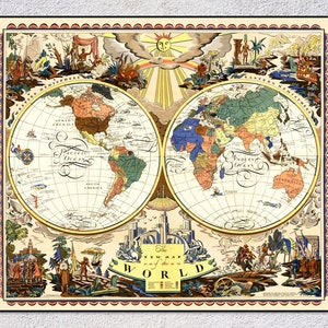 Historical Map of the World (1928) – The New Map of the World – Vintage Cartography Wall Art