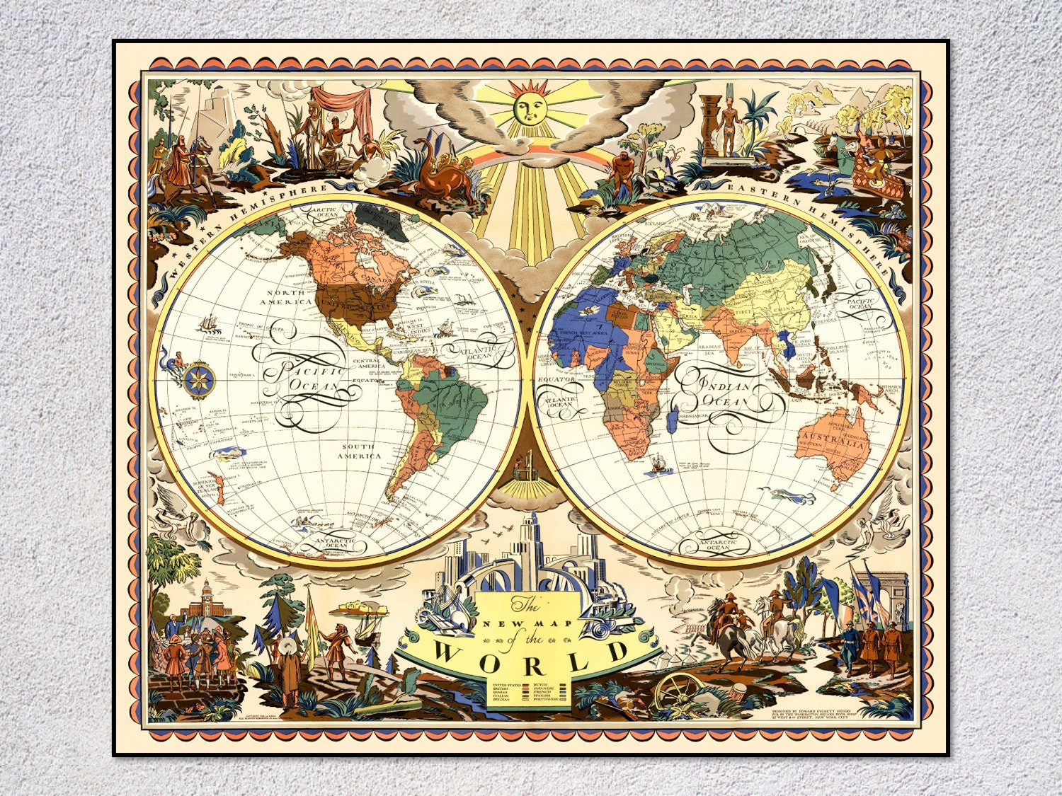 1928年の世界地図ポスター｜ヴィンテージ地図ウォールアート - Etsy 日本