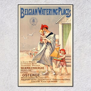 Póster de viaje de balnearios belgas – Impresión vintage de Bélgica – Arte turístico costero retro – Decoración clásica