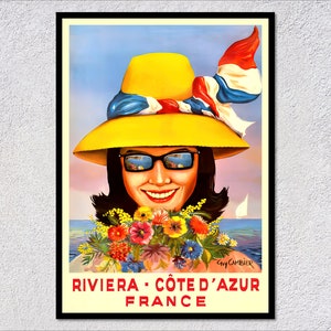 Poster di viaggio della Costa Azzurra - Stampa vintage della Costa Azzurra - Arte turistica retrò della Francia - Decorazione mediterranea classica