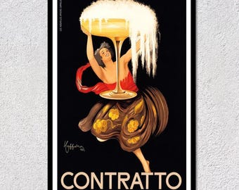 Contratto Poster Reproduction | Vintage Italian Champagne Print | Retro Wine Bar Wall Art