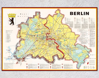 West and East Berlin Borders – Historical Map of Berlin – Cold War Era Wall Art