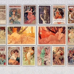 Conjunto de reprodução de pôsteres franceses | 16 cartões postais publicitários vintage | Pacote de impressões Art Nouveau