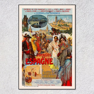 Póster de viaje a España vintage: impresión turística española retro: arte mural clásico, mediterráneo y cultural