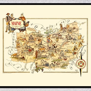 Mappa storica della provincia del Maine – Poster illustrato della mappa regionale francese – Decorazione artistica da parete vintage