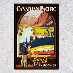 affiche de voyage vintage dans les Rocheuses canadiennes - Impression Banff rétro - Art classique des parcs nationaux et des montagnes du Canada