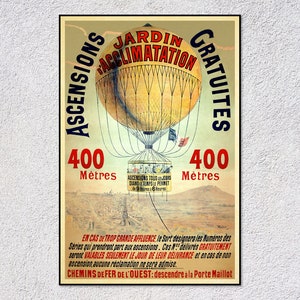 Jardin d'Acclimatation Ascensions Gratuites 1898 / Gran globo en primer plano llevando pasajeros flotando sobre un paisaje de París