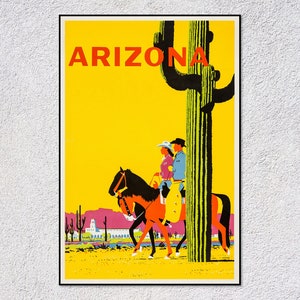Vintage Arizona Reiseplakat - Retro Wüstenszene Druck - Klassische Kaktus Landschaft & Südwesten Wandkunst
