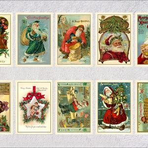Vintage Christmas Postcard Set | Retro Santa Holiday Greeting Cards | Restored Holiday Collection
