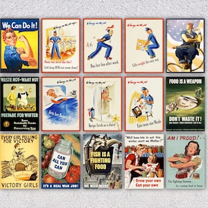 Lot de 15 cartes postales de propagande sur la Seconde Guerre mondiale | Estampes de l'effort de guerre restaurées | Art rétro de la façade militaire