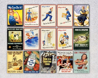 Set van 15 propagandakaarten uit de Tweede Wereldoorlog - Militaire kunstcollectie - 4" X 6" of 10 X 15 cm - 5" X 7" of 13 X 18 cm