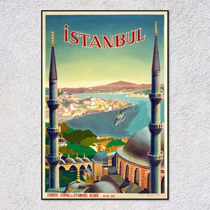 Affiche de voyage vintage d'Istanbul - Impression dinde rétro - Art touristique classique - Décoration murale nostalgique