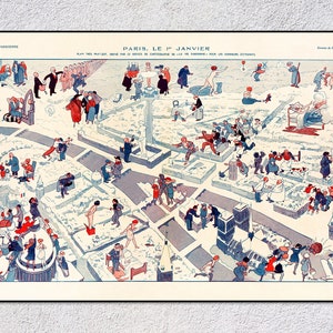 Mapa satírico de París de época (década de 1920) – Reproducción de mapas europeos – El arte de la conducta de los parisinos